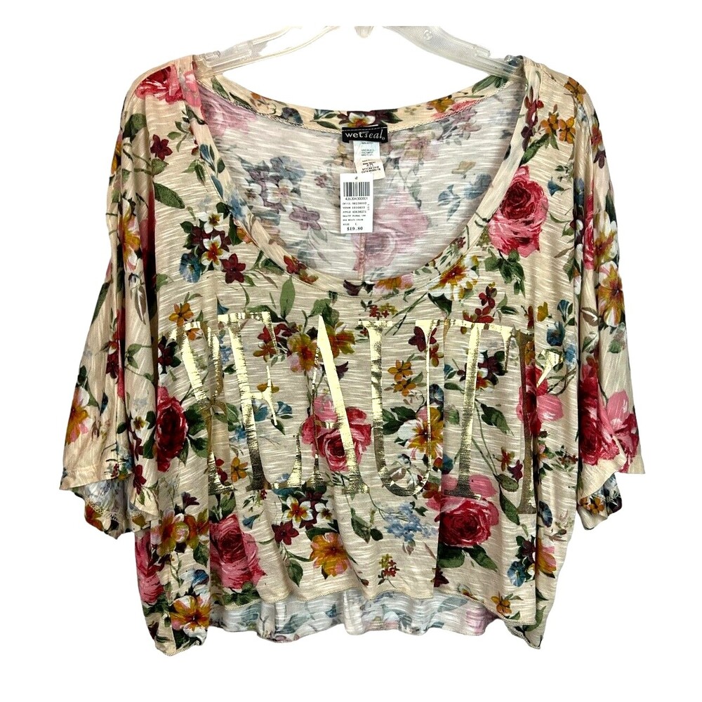 Wetseal Knit Top  Women's Size L  Oversized Dolman Sleeves  Floral BEAUTY  NWT